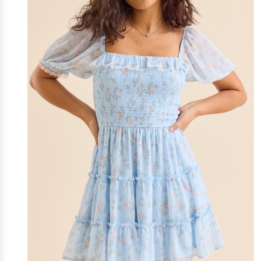 Altar'd State Light Blue Floral Mini Dress
